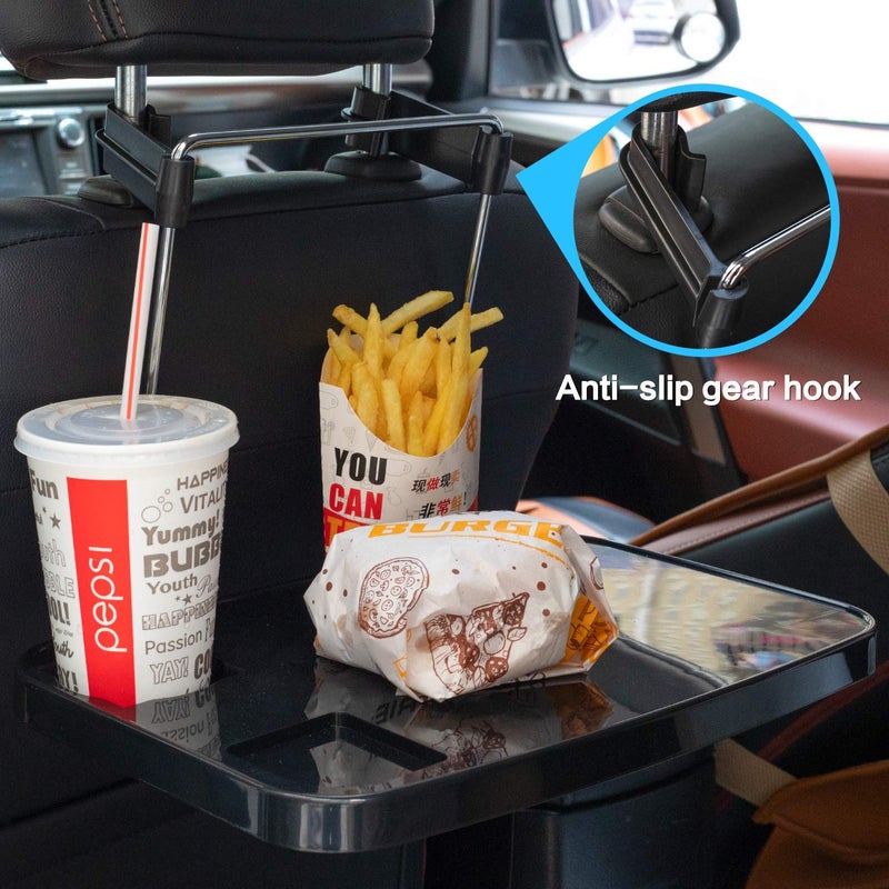 AutoChoice Foldable Car Seat Back Portable Tray for Food Dining Drink and Laptop, Hanging Car Steering Wheel Tray (Black) - Image 2